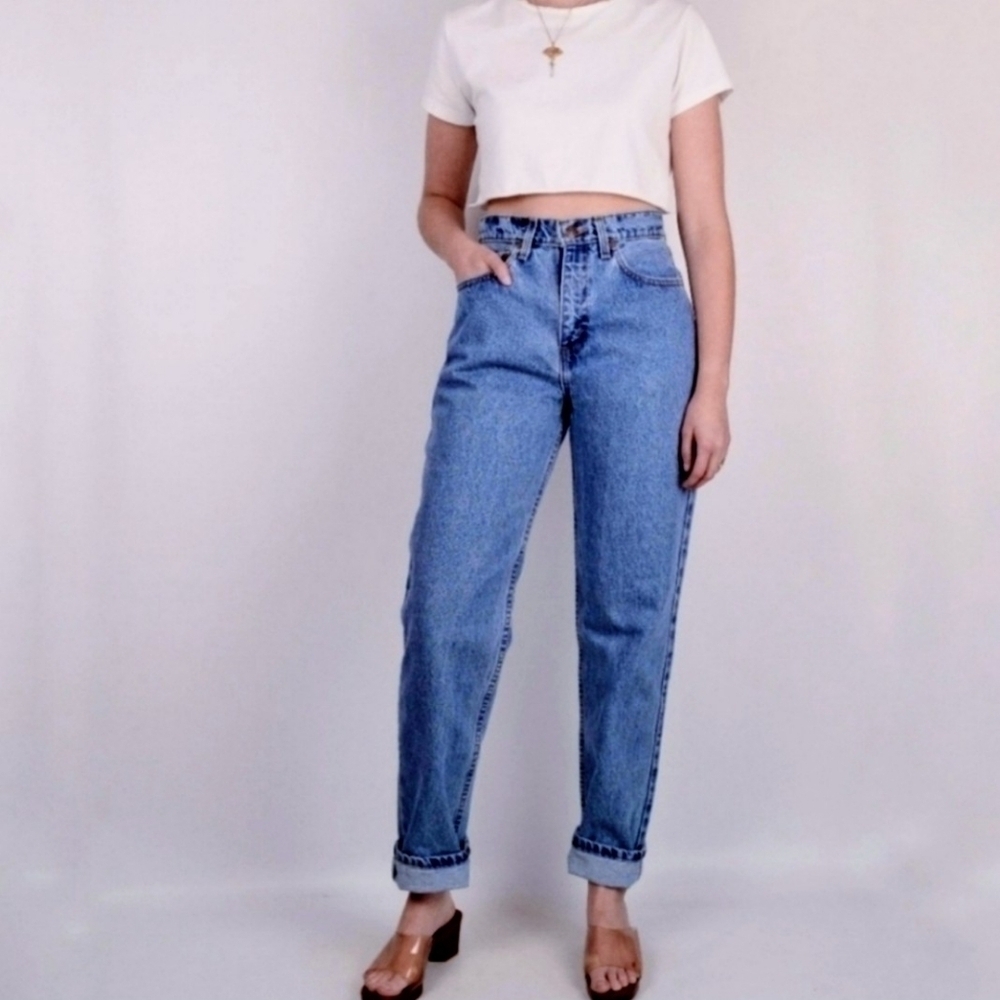 Lee 4 Vintage High Rise Stone Wash Tapered Leg Relaxed Fit Mom Jeans